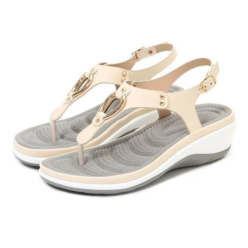 Beaded Clip Toe Flats Bohemian Metal Sandals