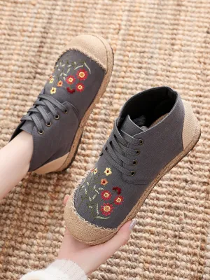 Cactus Rose | Embroidered Blossom Head Hi-Top Sneakers Espadrilles