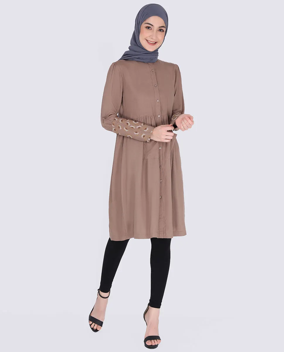 Caramel Brown Patch Pockets Dress