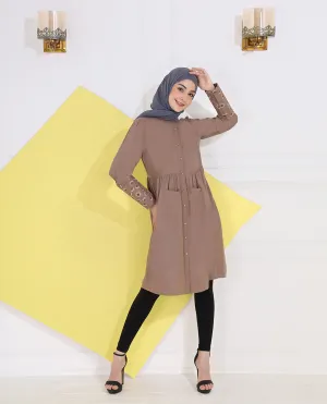 Caramel Brown Patch Pockets Dress
