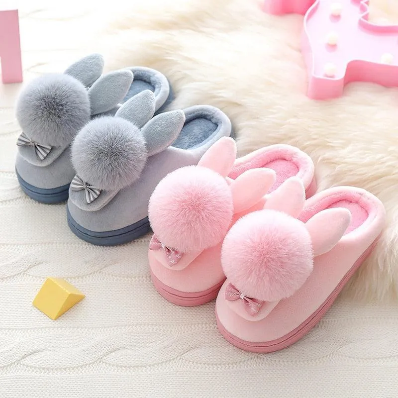 Charming Winter Rabbit Suede Slippers - Stylish Comfort for Crisp Days