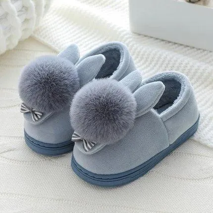 Charming Winter Rabbit Suede Slippers - Stylish Comfort for Crisp Days