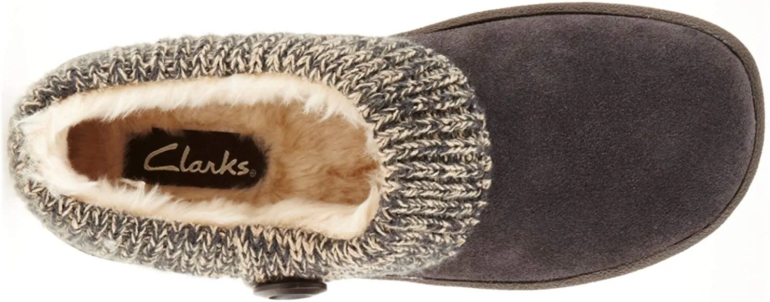 Clarks Women's Knit Scuff Leather Slipper Mules Sweater Cuff Clog (8, Grey)