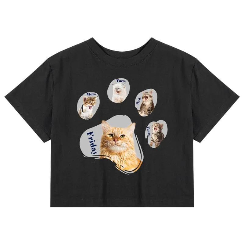 CORIRESHA Women's Cute Cat Dog Paws Crew Neck Short Sleeve Crop T-Shirt