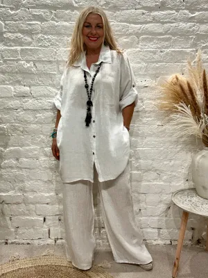 Eden Linen E20 Mid Length Button Through Shirt With Pockets