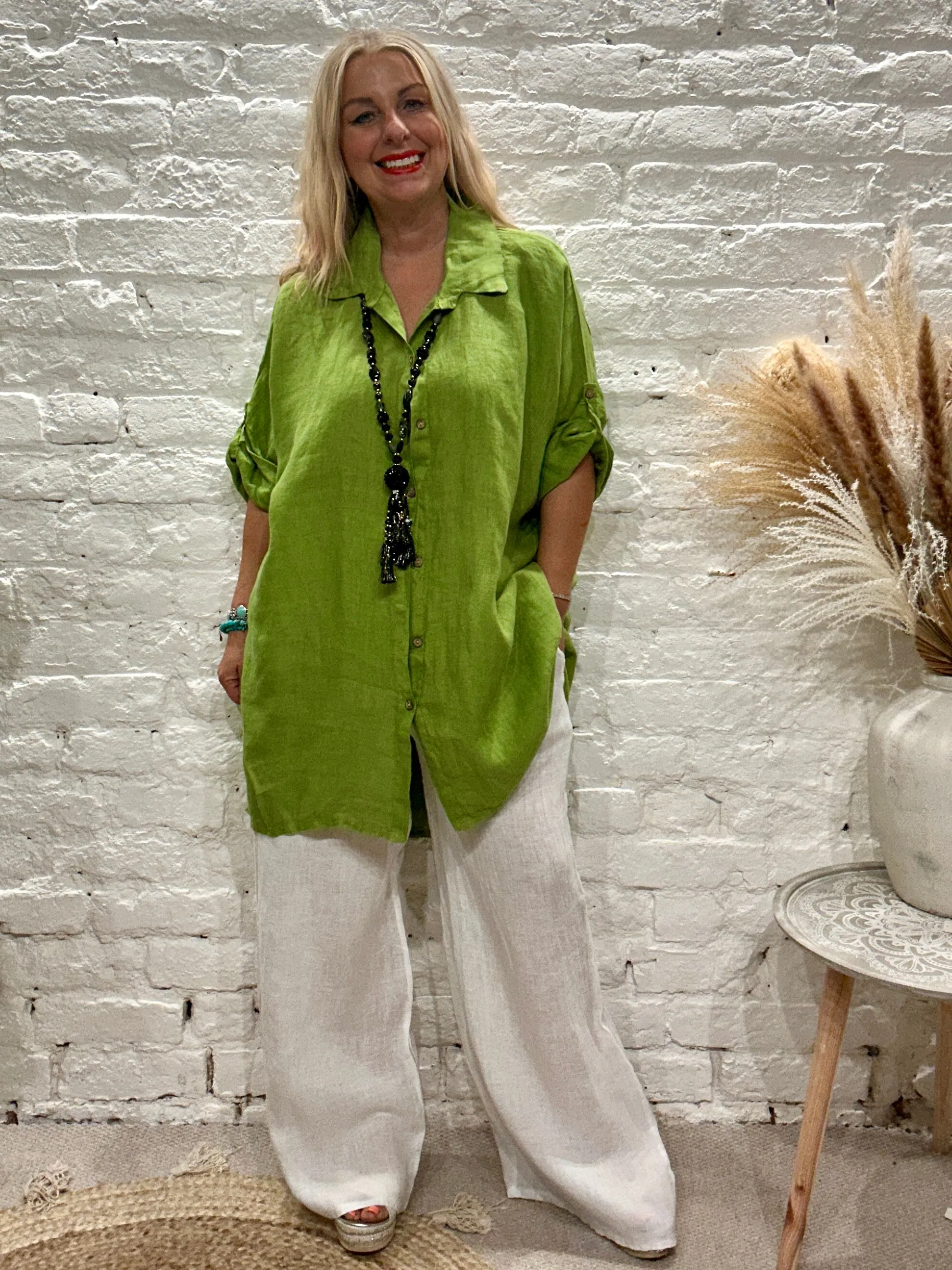 Eden Linen E20 Mid Length Button Through Shirt With Pockets
