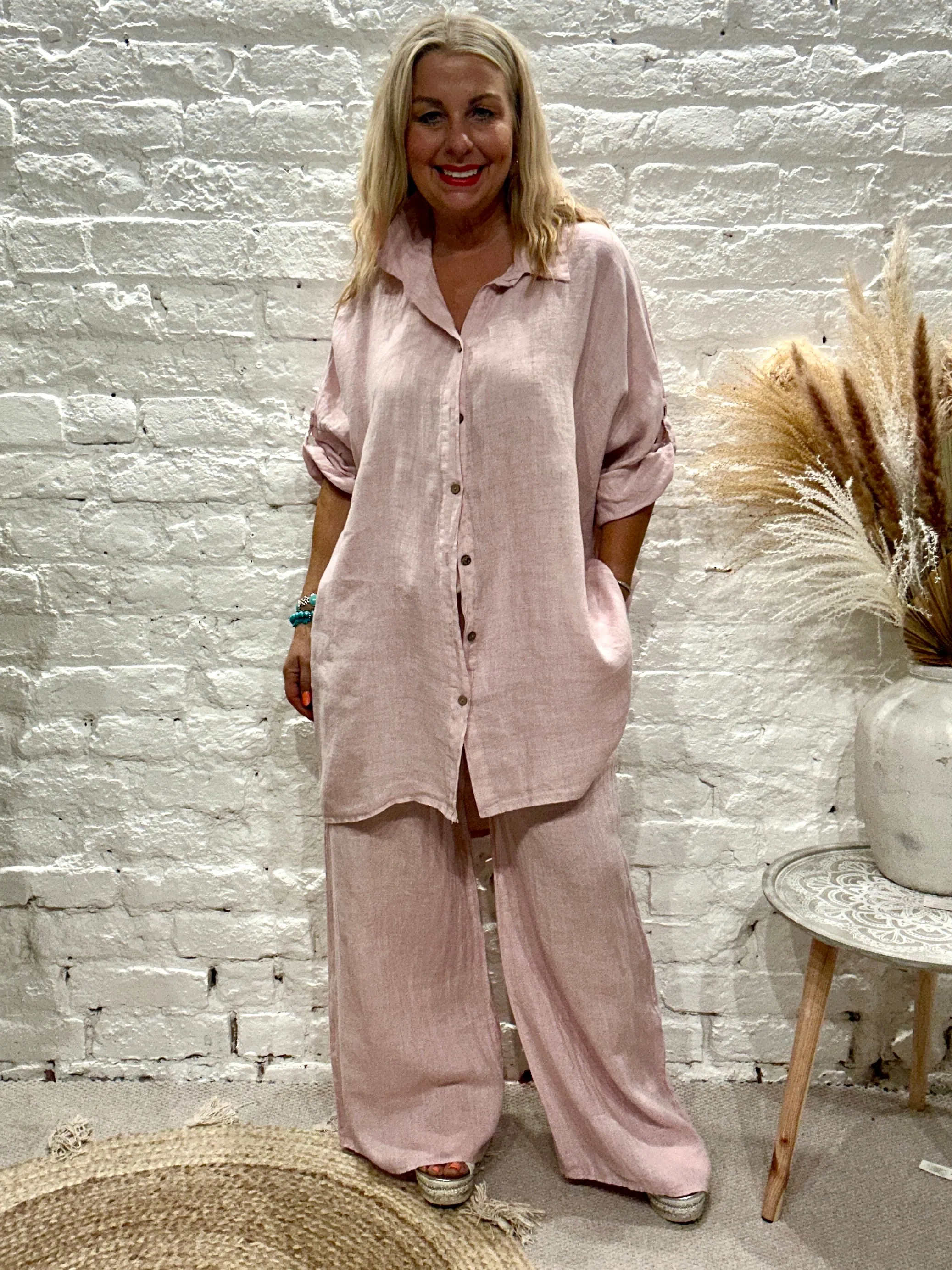 Eden Linen E20 Mid Length Button Through Shirt With Pockets