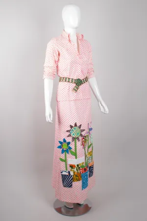 Flowerpot Appliqué Dot Shirt & Skirt Set