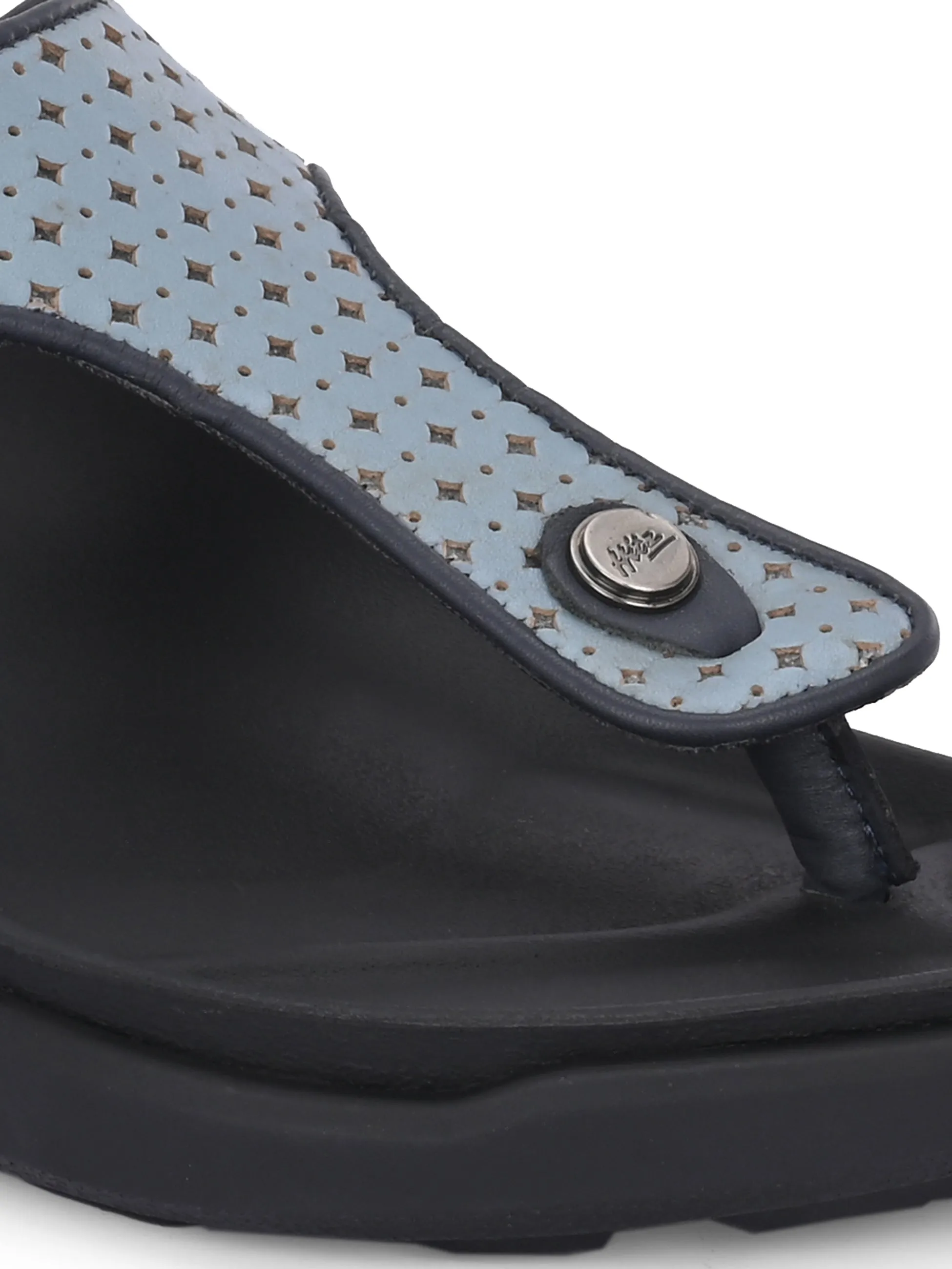 Hitz Men's Blue Leather Casual Daily Wear Buckle Slipper