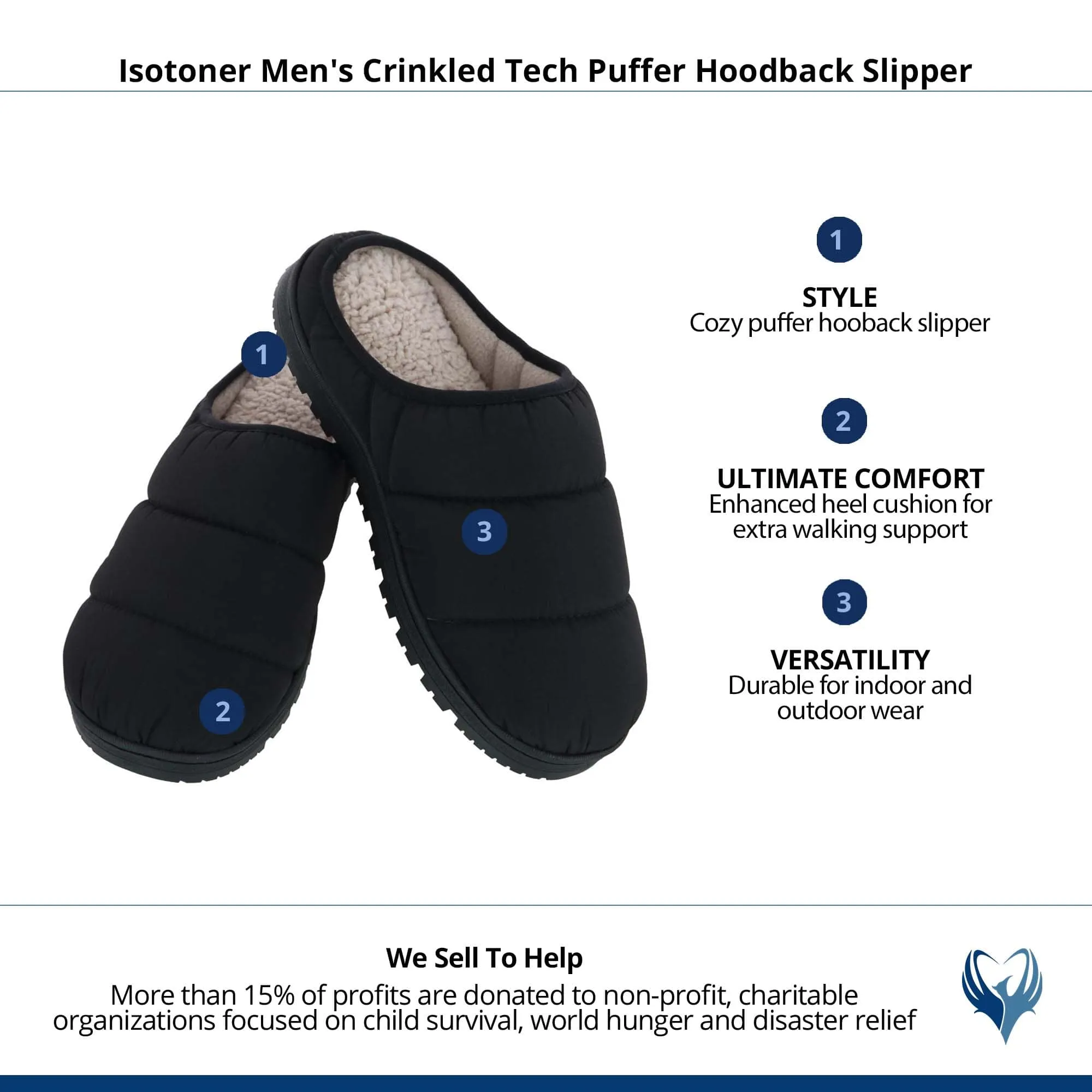 Isotoner Men's Crinkled Tech Puffer Hoodback Slipper