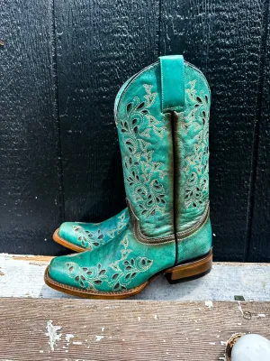 LD Turquoise Inlay & Embroidery & Studs Corral Boot