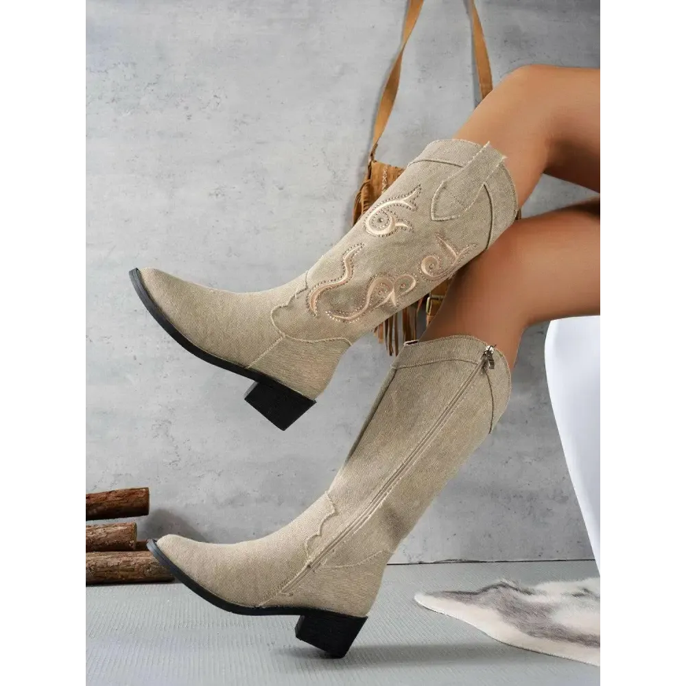 Luxury Fashion for Women Embroidered Block Heel Boots for Timeless Elegance
