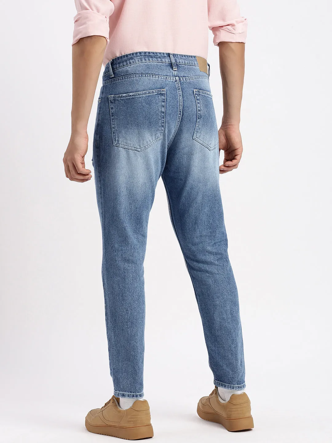 Men Blue Comfort Low-Rise Mildly Distressed Heavy Fade Acid Wash Jeans