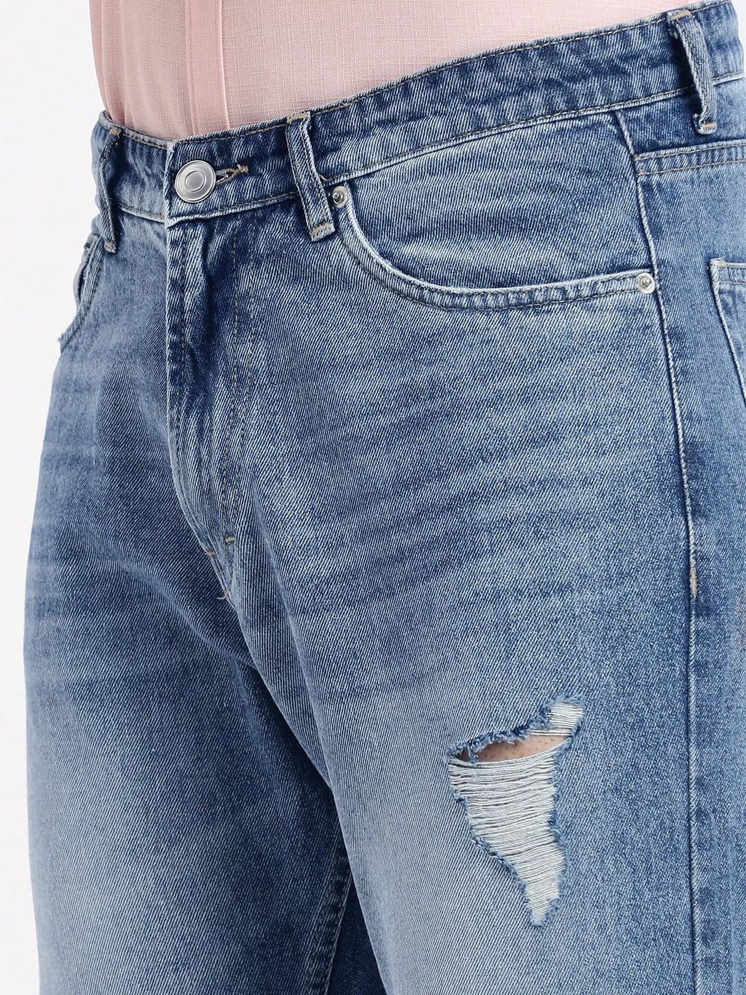 Men Blue Comfort Low-Rise Mildly Distressed Heavy Fade Acid Wash Jeans