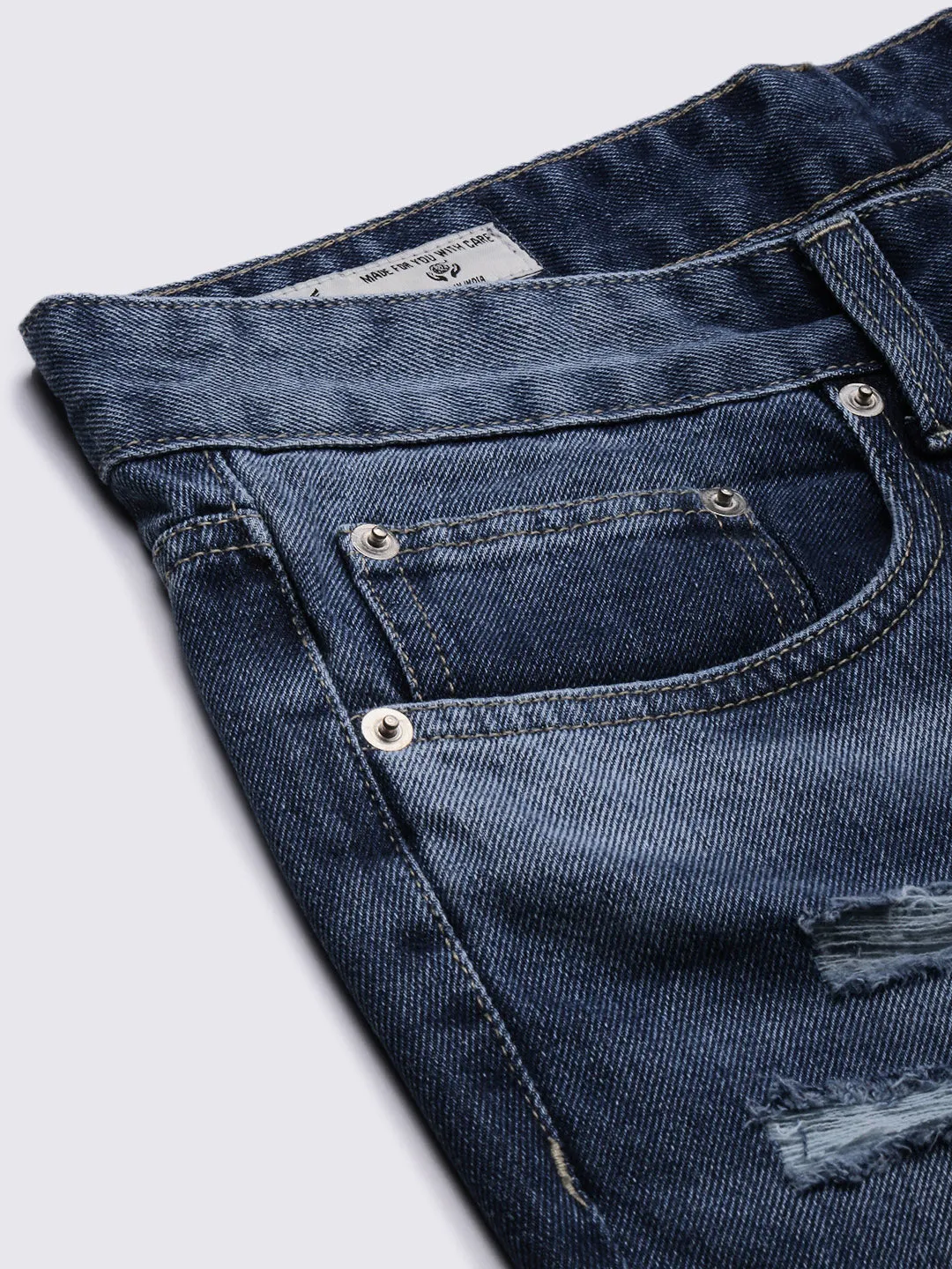 Men Blue Comfort Low-Rise Slash Knee Heavy Fade Acid Wash Jeans