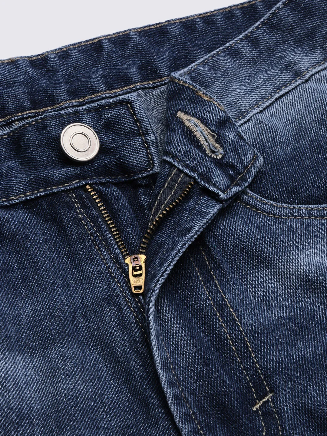 Men Blue Comfort Low-Rise Slash Knee Heavy Fade Acid Wash Jeans