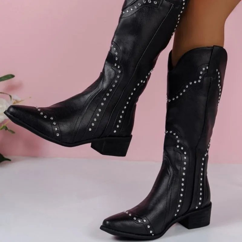 Over-the-Knee American Vintage Riveted Bootcut Jeans Boots