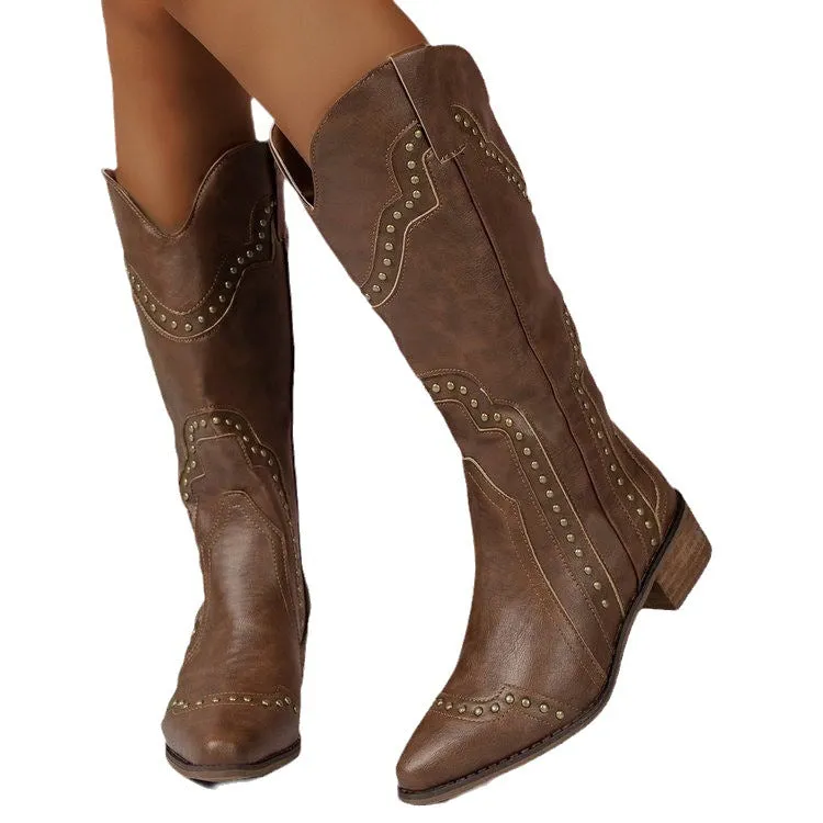Over-the-Knee American Vintage Riveted Bootcut Jeans Boots