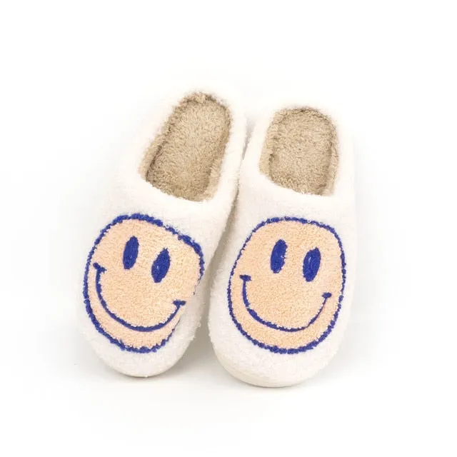 Popular Winter Smiling Face Peach Heart Cotton Slippers – Cozy Rainbow Plush Warm Indoor Home Slippers for Women