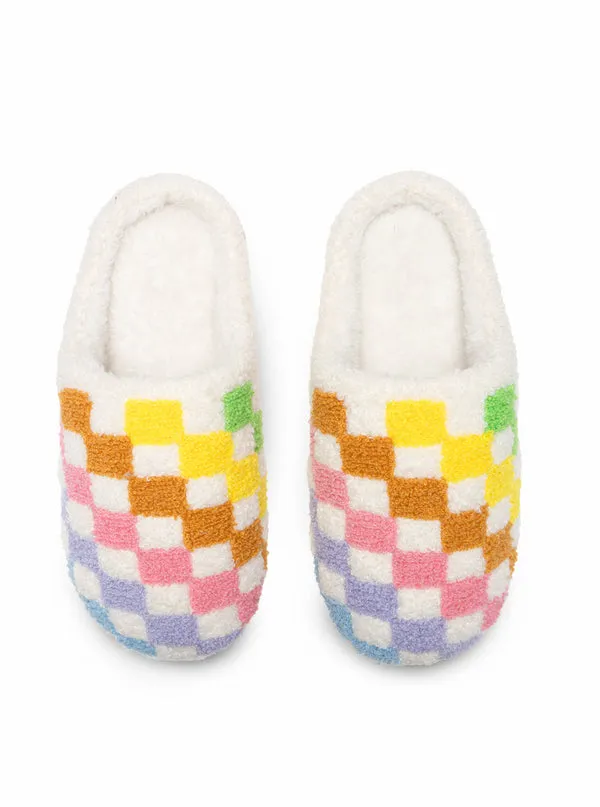 Rainbow Checkers Kids Slippers