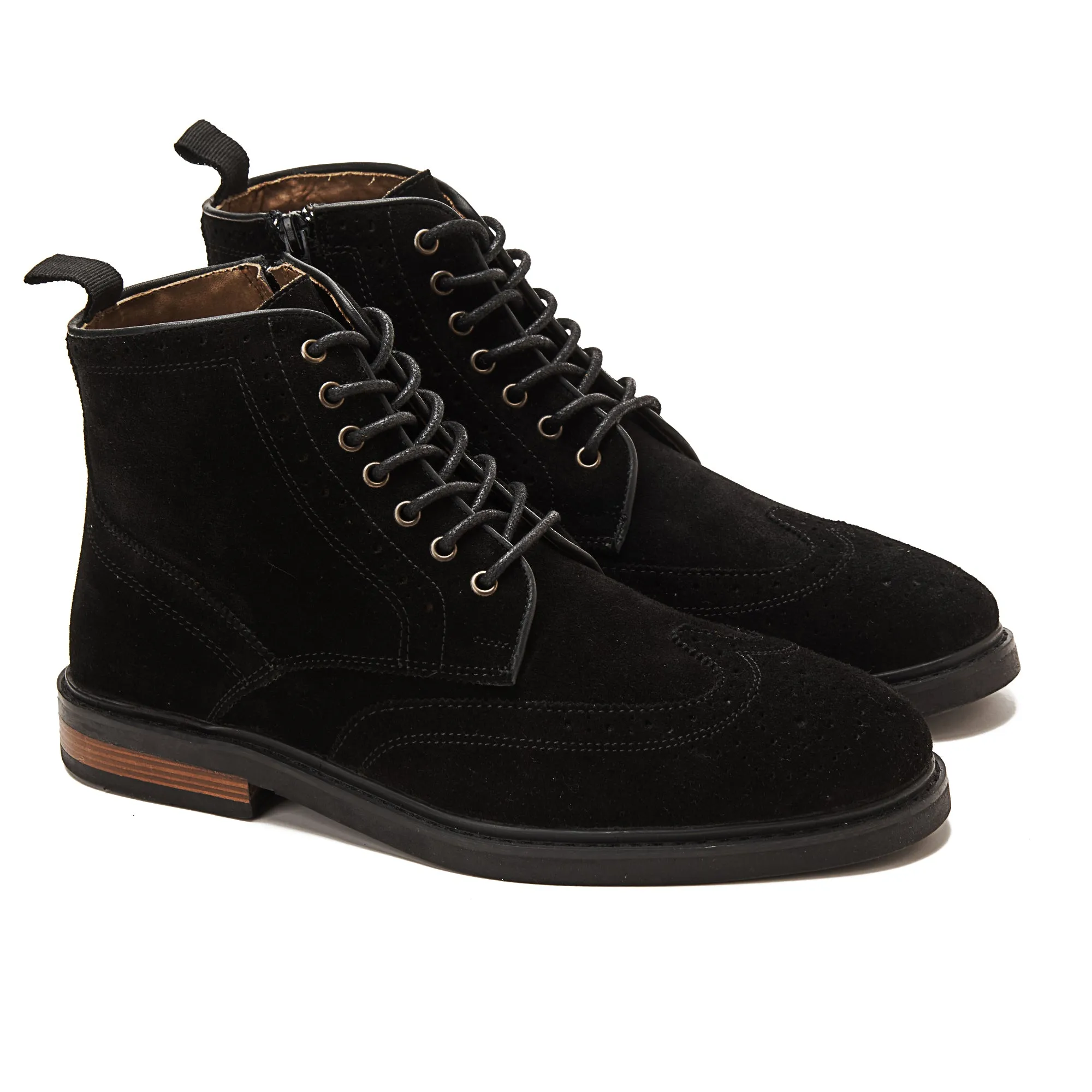 Suede Brogue Genuine Leather Half Boots - Black