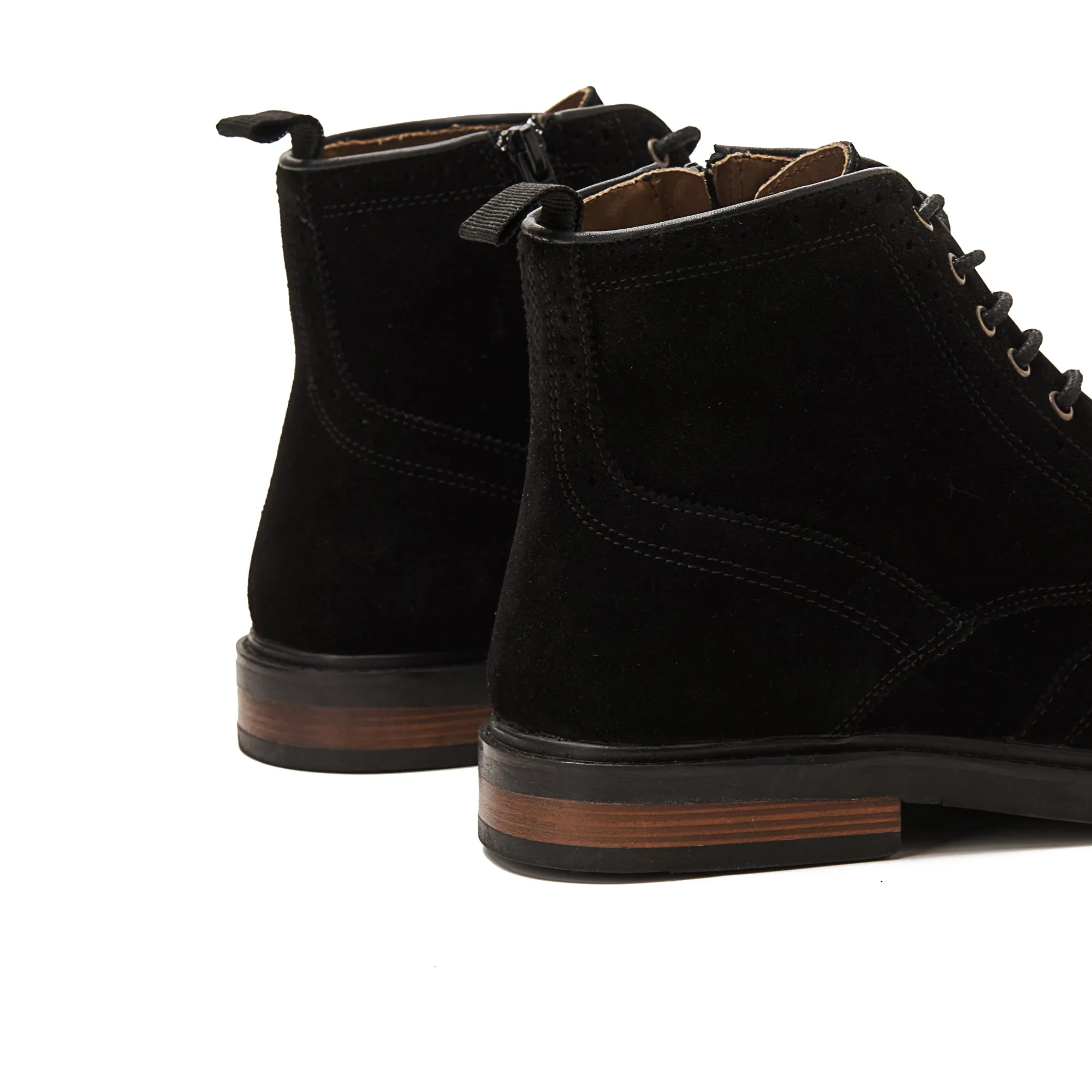 Suede Brogue Genuine Leather Half Boots - Black
