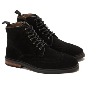 Suede Brogue Genuine Leather Half Boots - Black