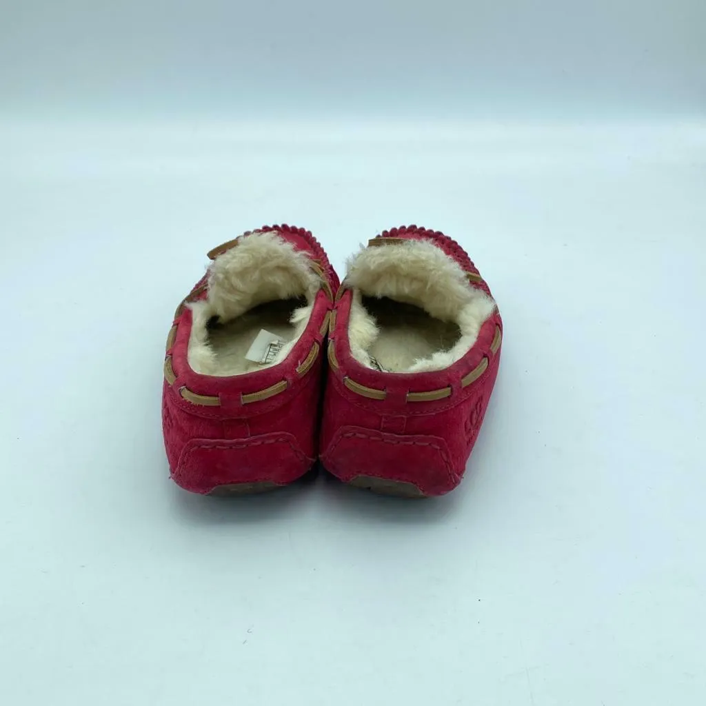 UGG Dakota Denim Red Fur Slippers Women's Size 6