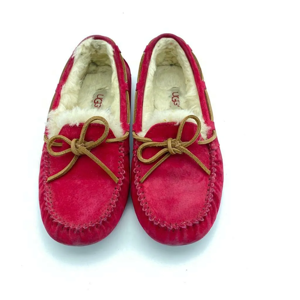 UGG Dakota Denim Red Fur Slippers Women's Size 6