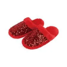 Womens Snoozies "Glam Slide" Slippers - Red Sequin
